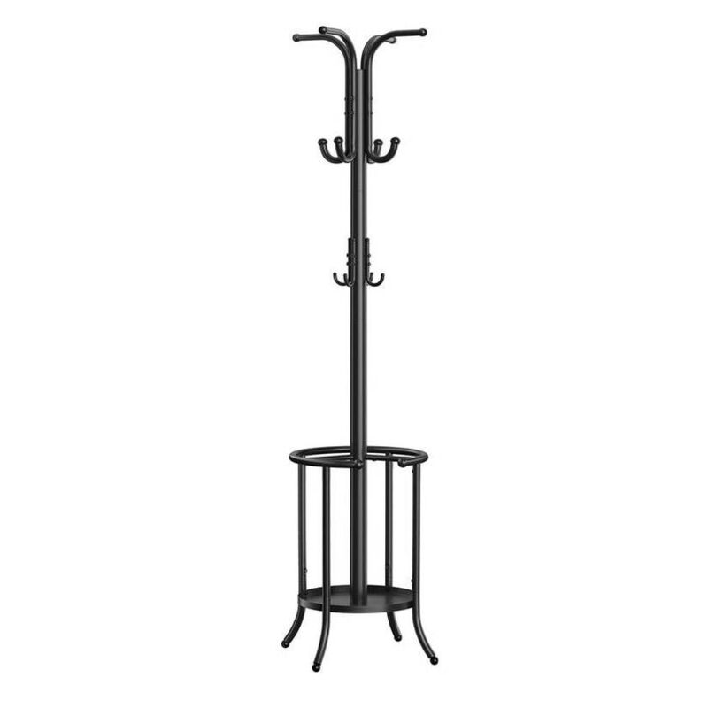 Hivvago Heavy Duty Black Metal Coat Rack with Umbrella Holder