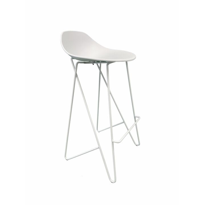 Bert 30 Inch Barstool Chair Set of 2, Low Back, Geometric White Metal - Benzara