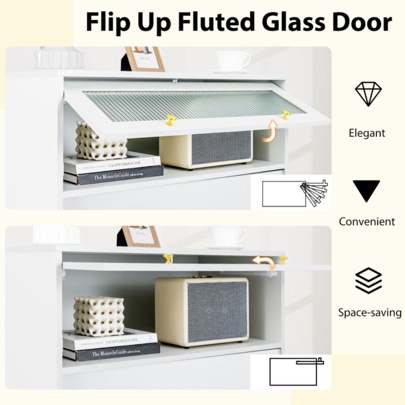 Hivvago 4 Drawer Modern Storage Cabinet with Flip Up Fluted Glass Door