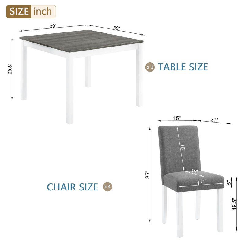 5 Piece Dining Table Set with 4 Chairs, square wooden dining table set for kitchen, dining table set for 4, modern dining furniture set image number 2