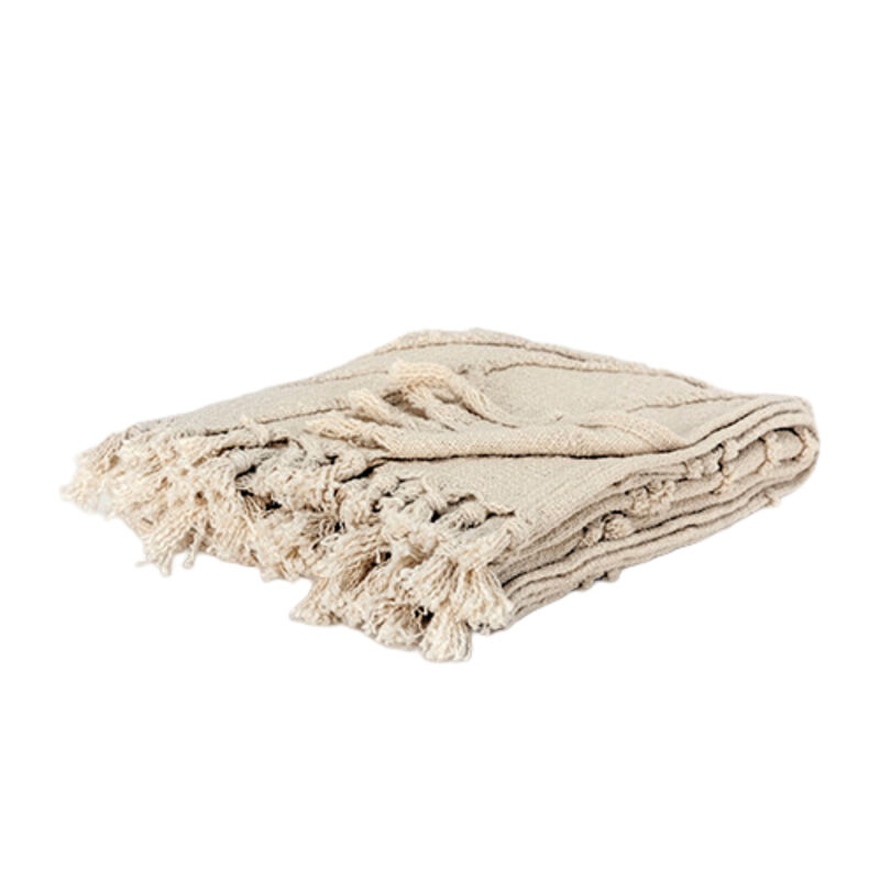 HomeRoots 50" X 60" Natural Cotton Woven Floral Throw Blanket with Tassels and Fringe image number 0