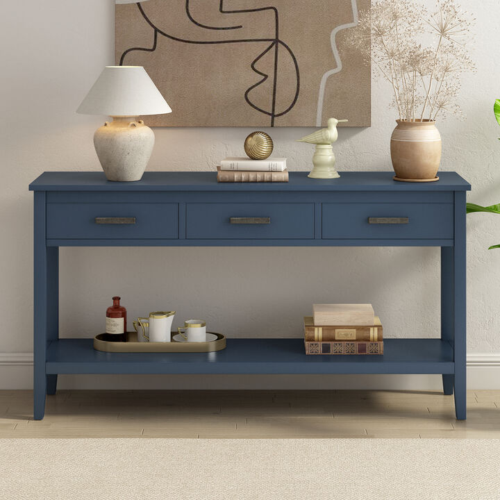 Whisen Contemporary 3-Drawer Console Table with 1 Shelf - Navy Blue