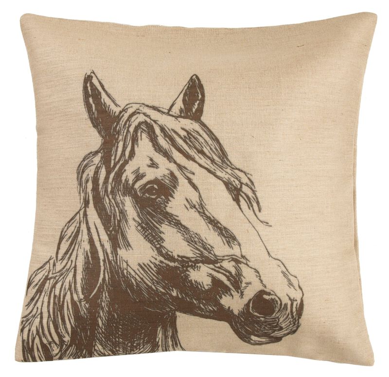 Burlap Horse Head Throw Pillow image number 0