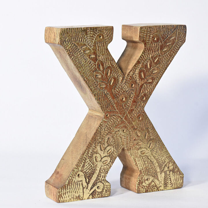 Vintage Natural Gold Handmade Eco-Friendly "X" Alphabet Letter Block For Wall Mount & Table Top Décor