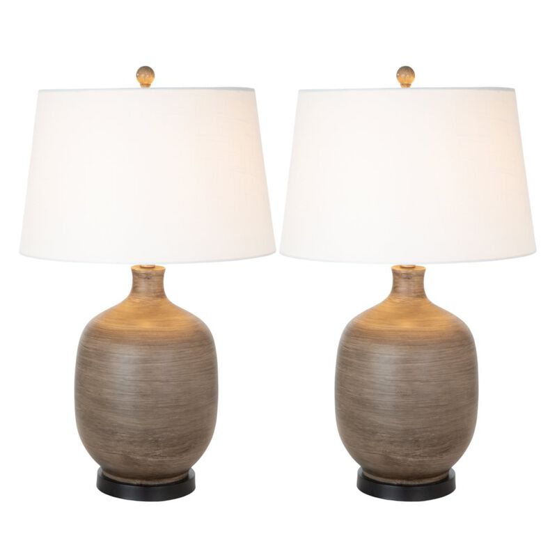 Lux Lighting Sierra 28 Grey Brown Tone Poly Table Lamp, (Set of 2)