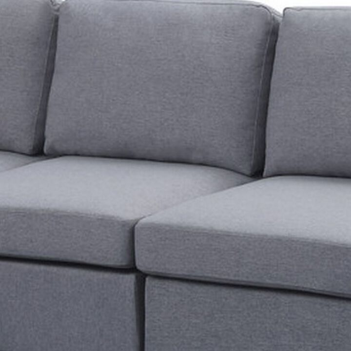 Luis 121 Inch Reversible Sectional Sofa Chaise, Padded Seats, Light Gray-Benzara