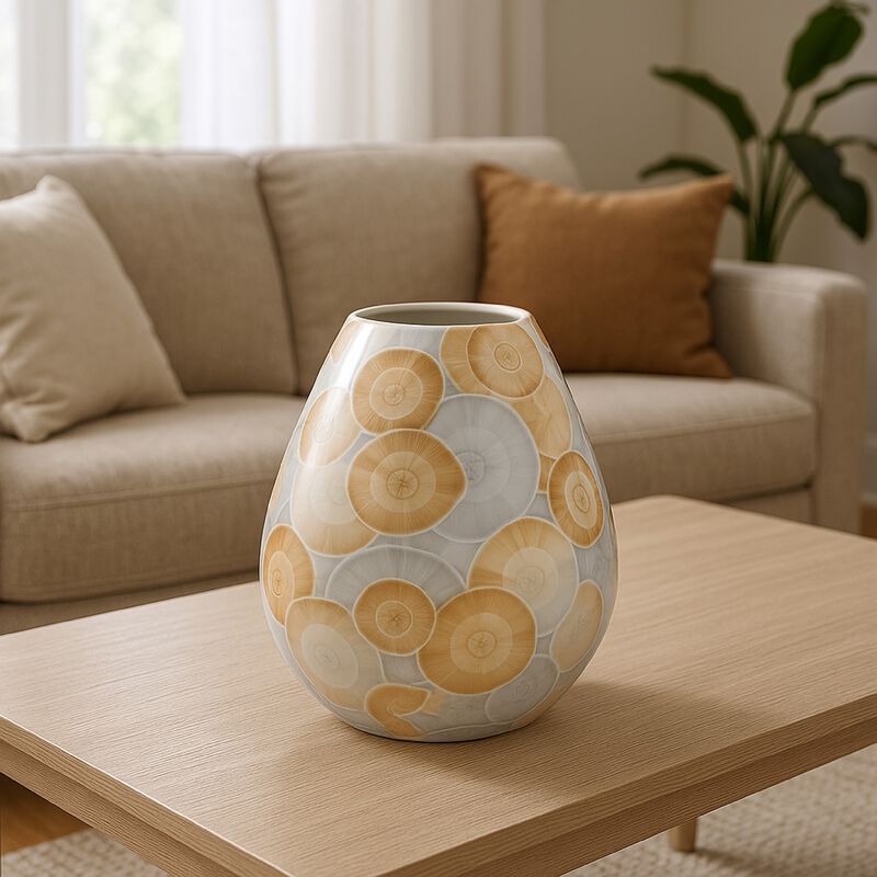 Aery Decorative Vase, Printed Pattern Glossy Blue Ceramic, 8 Inch