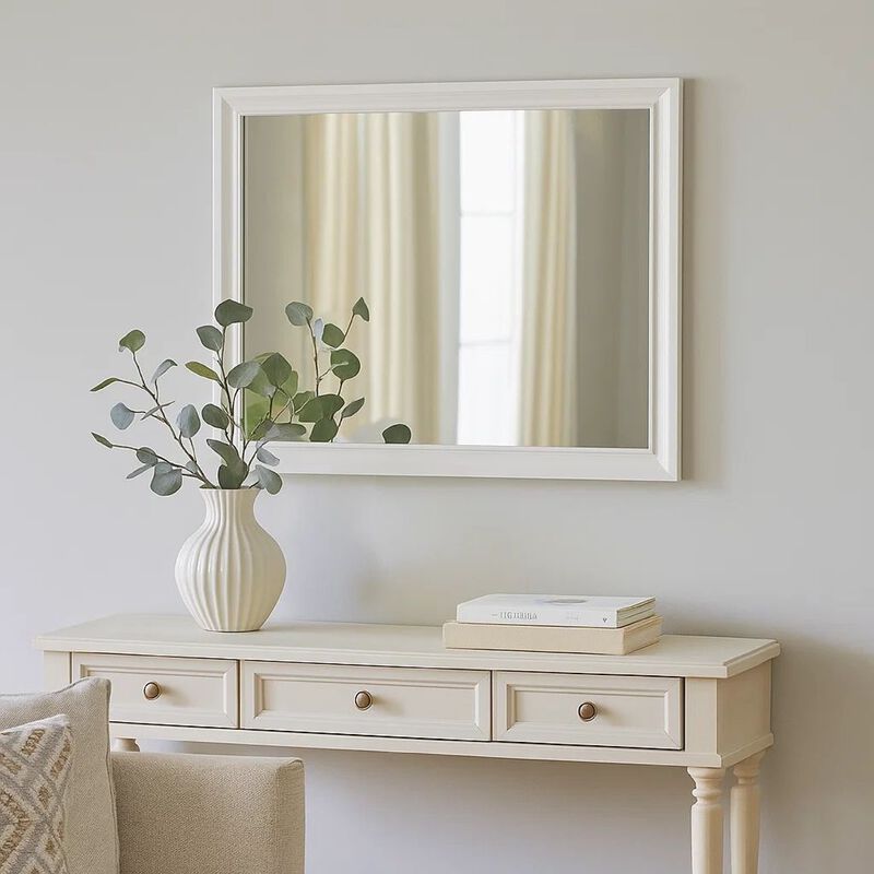 Wall Mirror with Molded Wooden Frame, White