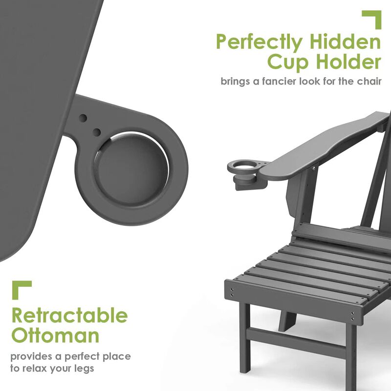 GREENVINES Adirondack-Chairs-with-Ottoman | Set of 4 | Folding | Retractable-Footrest | HDPE Plastic | All Weather Fire Pit Chai