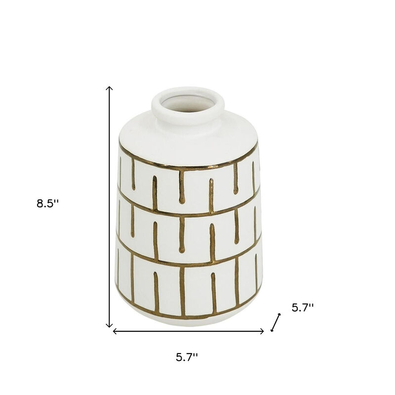 HomeRoots 9" Ivory And Gold Geometric Round Ceramic Table Vase image number 5
