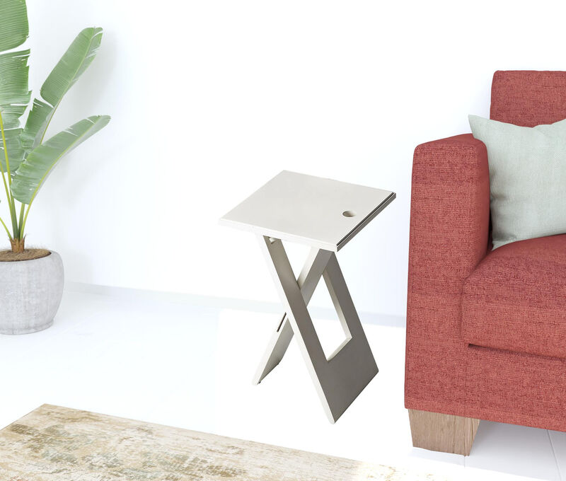 Hivvago 18 Inch White Solid Wood Square Folding End Table