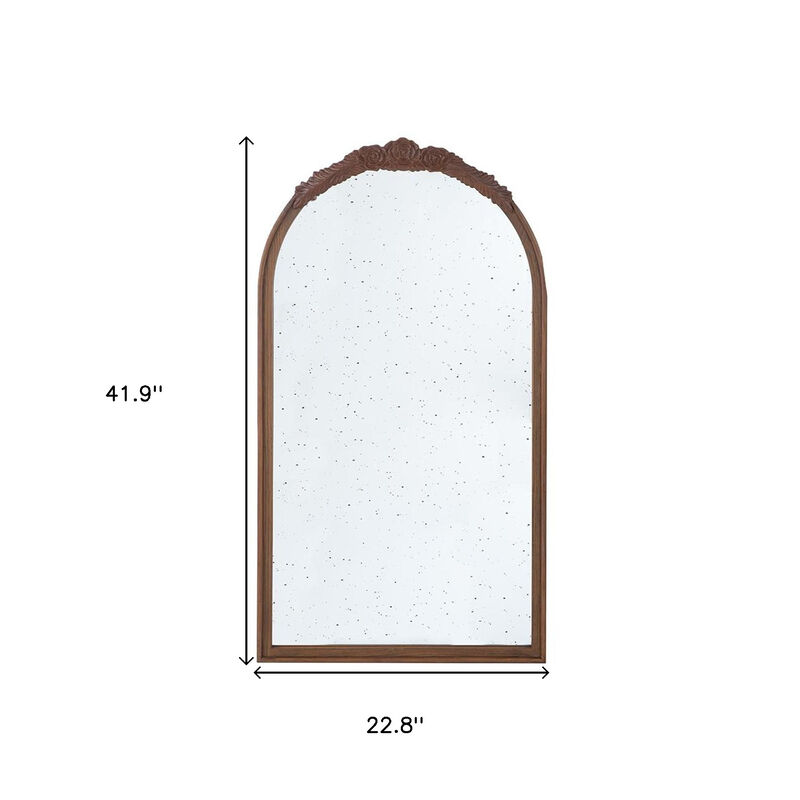 HomeRoots 42" Brown Crowned Top Antiqued Glass Arch Framed Accent Mirror image number 4