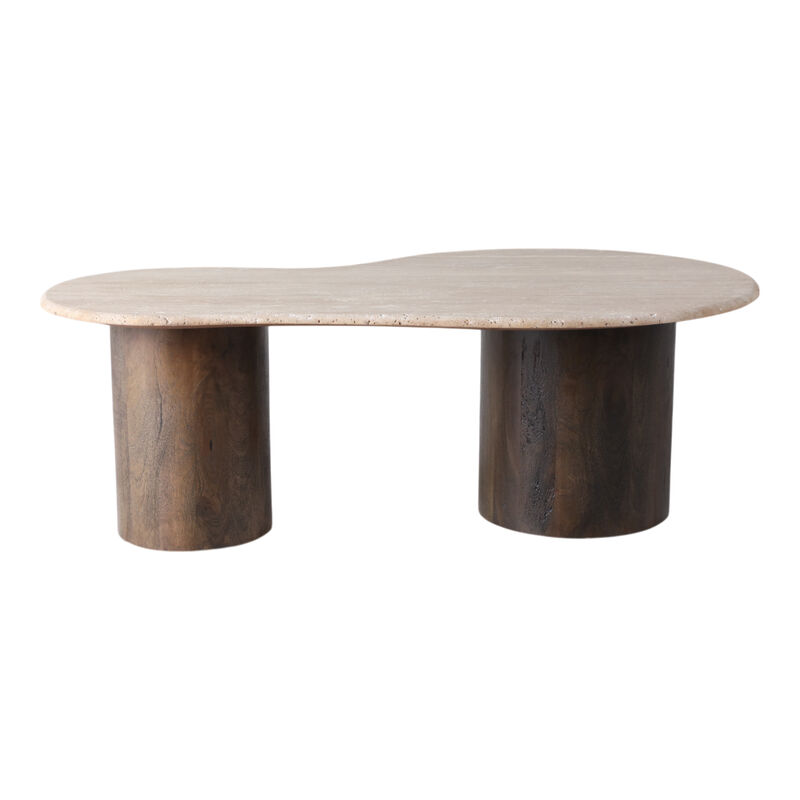 48x16 Curvy Travertine Top Coffee Table, Bwn 2bxs image number 3