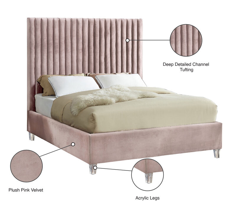 Meridian Furniture Candace Pink Velvet Queen Bed image number 4