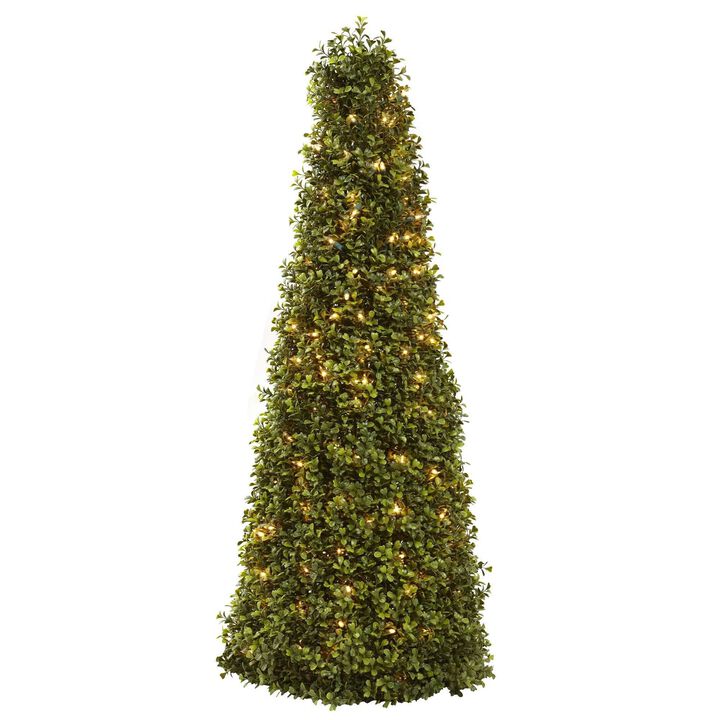 Nearly Natural 39-in Boxwood Cone w/Lights