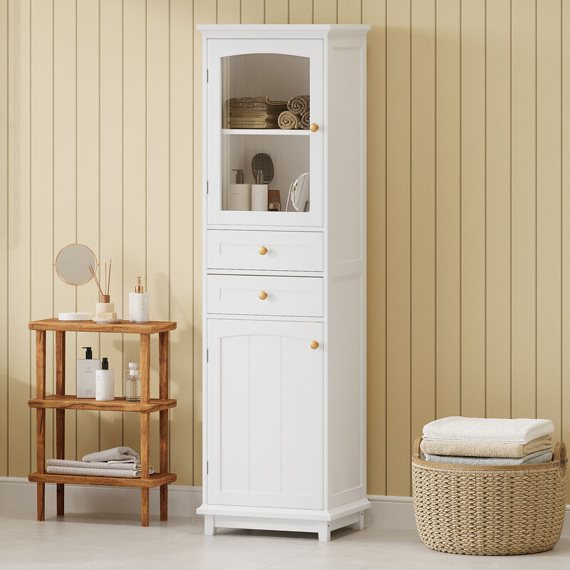 Merax Tall Bathroom Storage Cabinet with Glass Doors