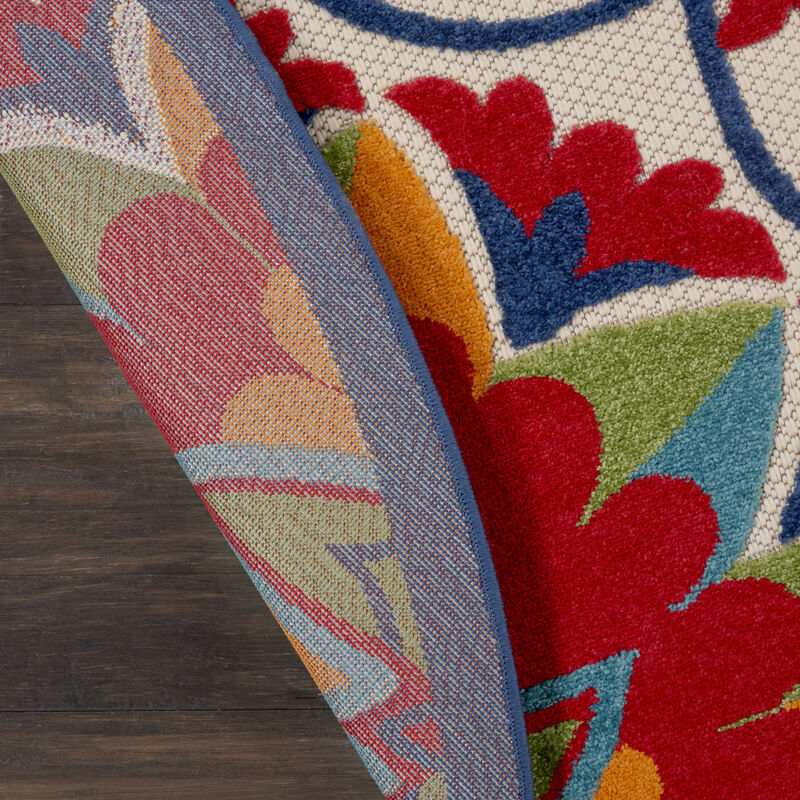 HomeRoots 8' Navy Blue Beige Green Blue And Red Round Floral Indoor Outdoor Area Rug image number 5