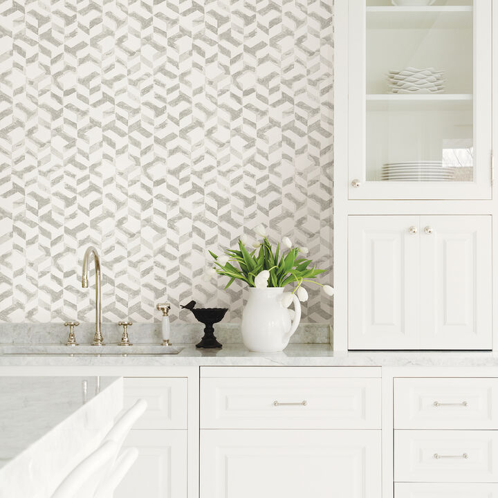 Instep Pewter Abstract Geometric Wallpaper (Set of 2)