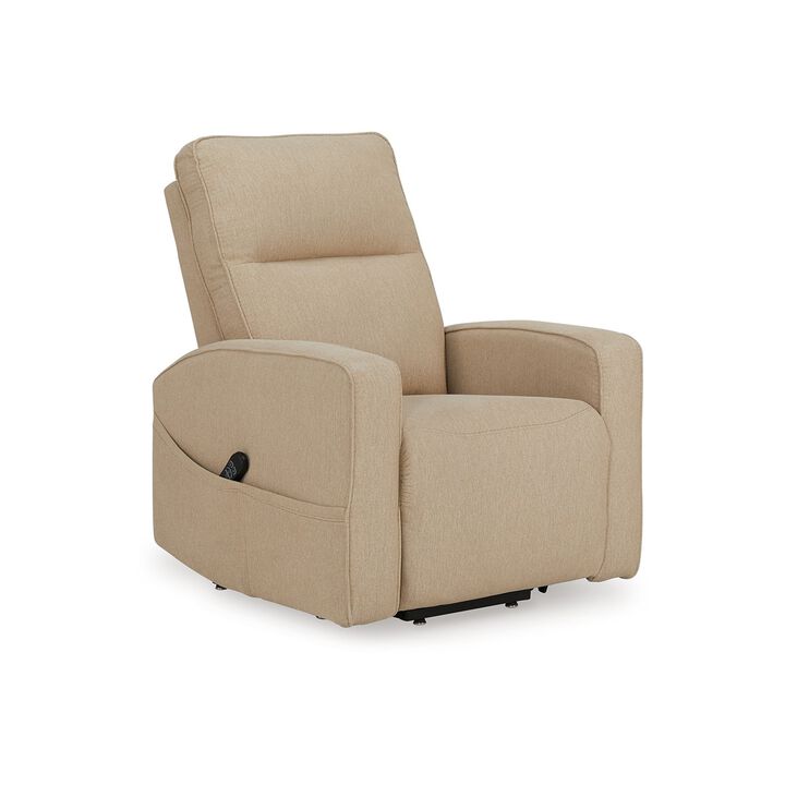 Lawson Power Lift Recliner Chair, Taupe Polyester, Soft Foam Cushioned - Benzara