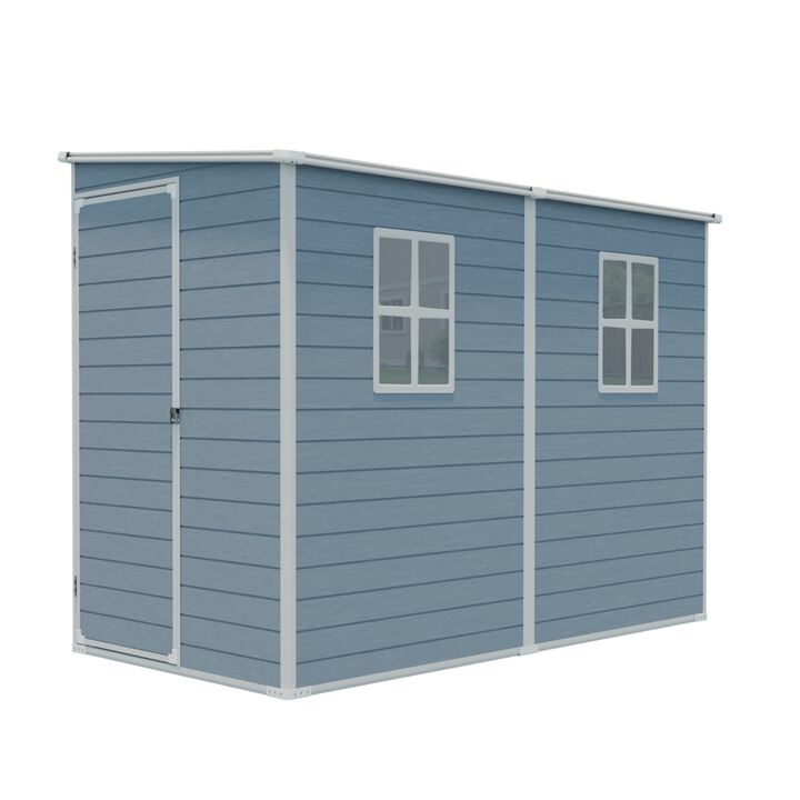 4x8ft Outdoor Storage Shed with Floor Resin shed with Two-Window,Waterproof ,Lockable Doors