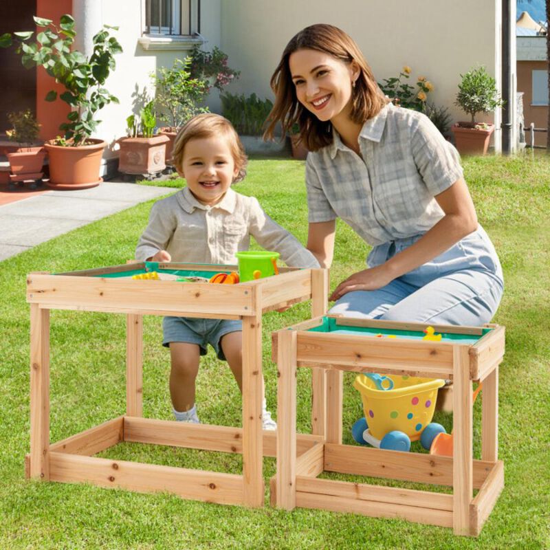 Hivvago Wooden Sand and Water Tables with Protective Cover for Kids