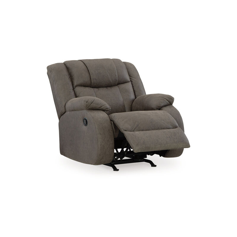 Perth Manual Rocker Recliner Chair, Soft Foam Slate Gray Faux Leather - Benzara