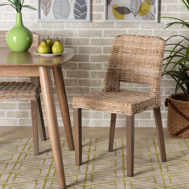 Baxton Studio Magy Modern Bohemian Grey Rattan and Natural Brown Finished Wood Dining Chair