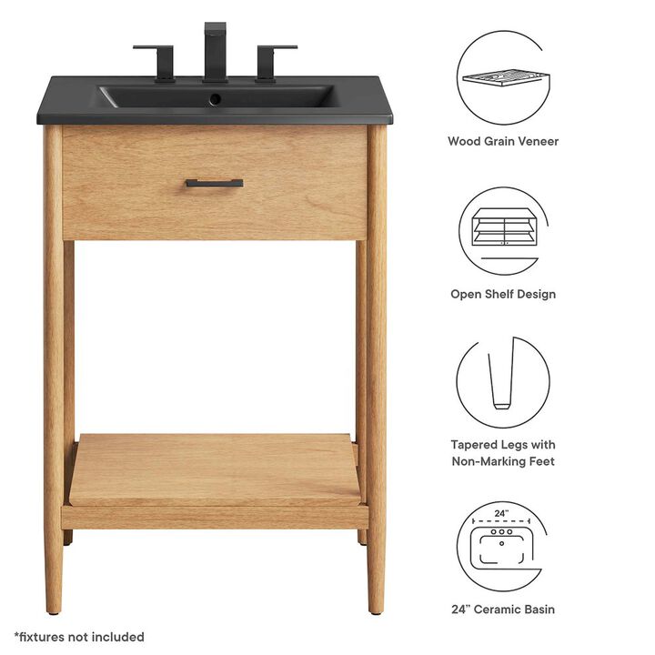 Modway EEI-6661-WAL-BLK Zaire 24" Bathroom Vanity, Walnut Black