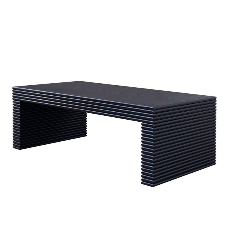 GOODSILO Modern Ribbed Rectangular Coffee Table with Low Profile Design for Contemporary Living Room Spaces image number 5