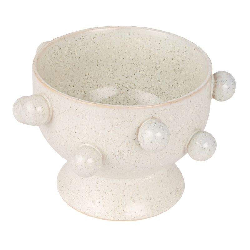 9 Inches Round Stoneware Planter with Orbs and Reactive Glaze, Holds 8 Inches Pot, Speckled Cream image number 0