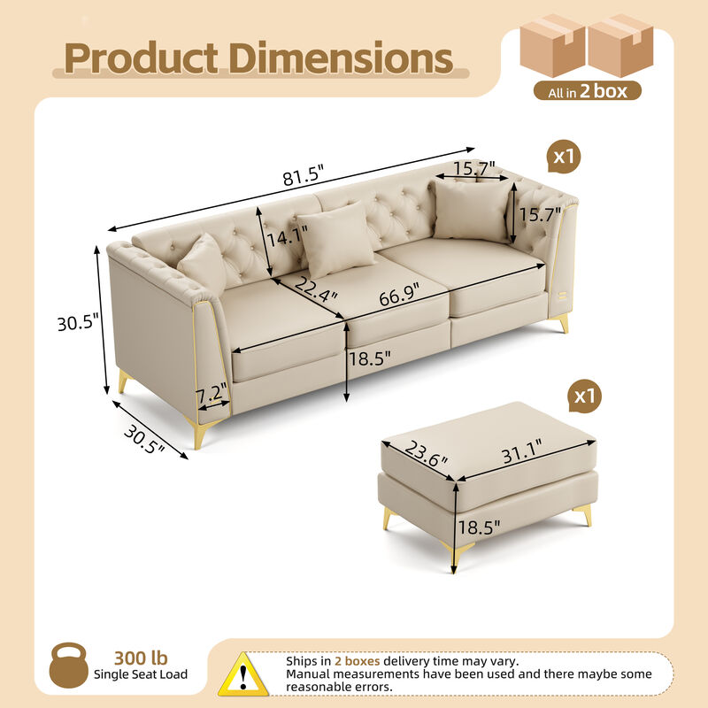 Wotvo 81.5" 3-Seater Modular Chesterfield Sofa image number 4