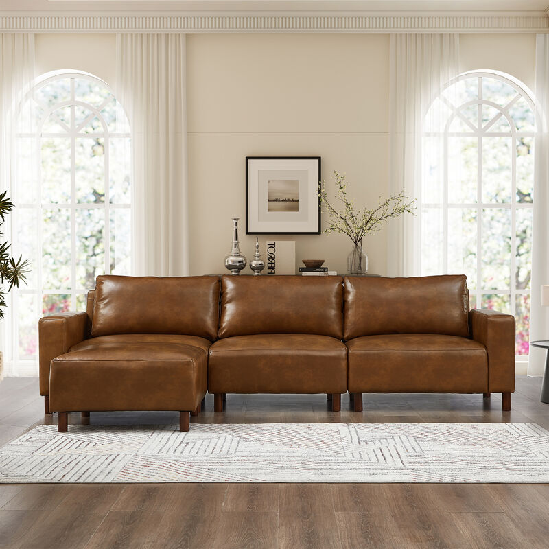 Venund Mid‑Century Modern Breathable Faux‑Leather Sectional Sofa image number 1