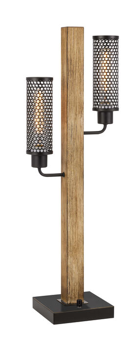 HomeRoots 32" Gray Metal Two Light Table Lamp With Black Novelty Shade