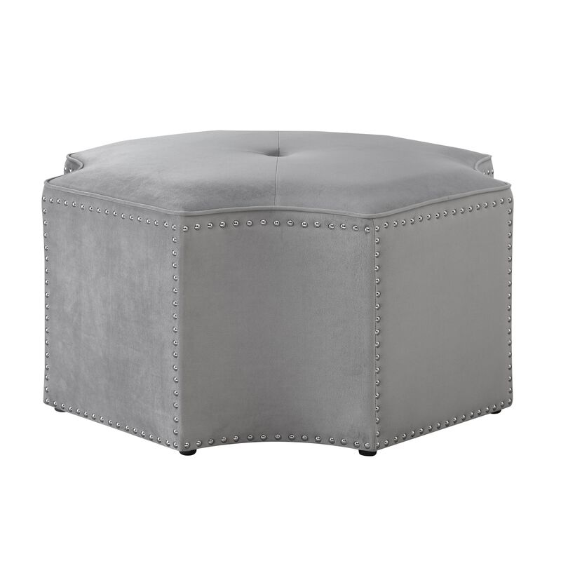 Nicole Miller Arminori Leather/Velvet/Linen Octagon Cocktail Ottoman