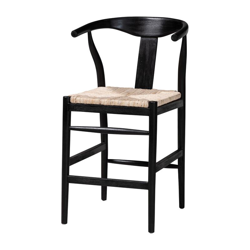 bali & pari Fika Wishbone Counter Stool with Handwoven Seagrass Seat - Mahogany Wood Frame Counter Height Seating for Kitchen Island or Dining Area, Black image number 0