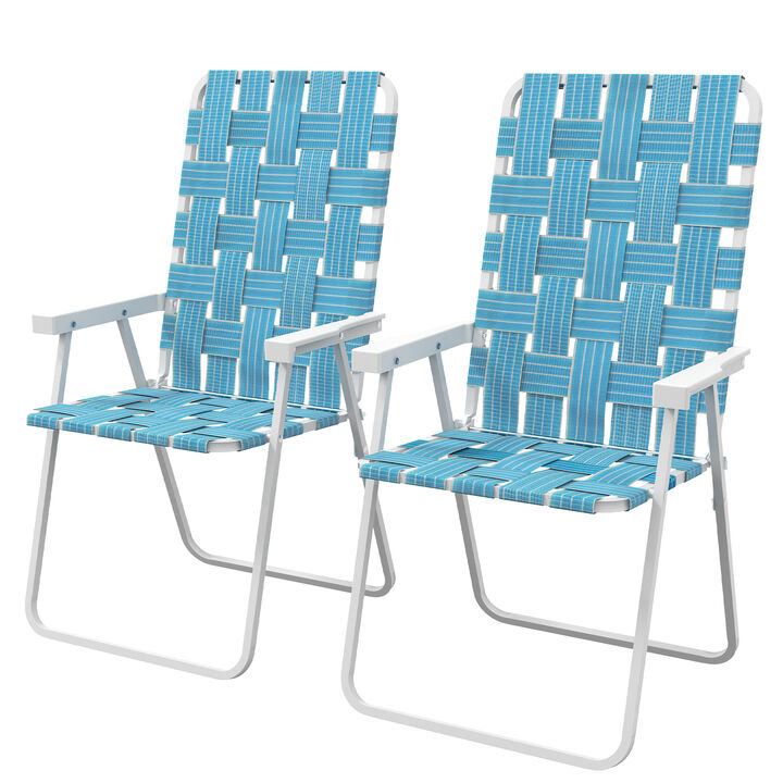 Outsunny Set of 4 Patio Folding Chairs, Classic Outdoor Camping Chairs, Portable Lawn Chairs for Camping, Garden, Pool, Beach, Backyard w/ Armrests, Blue