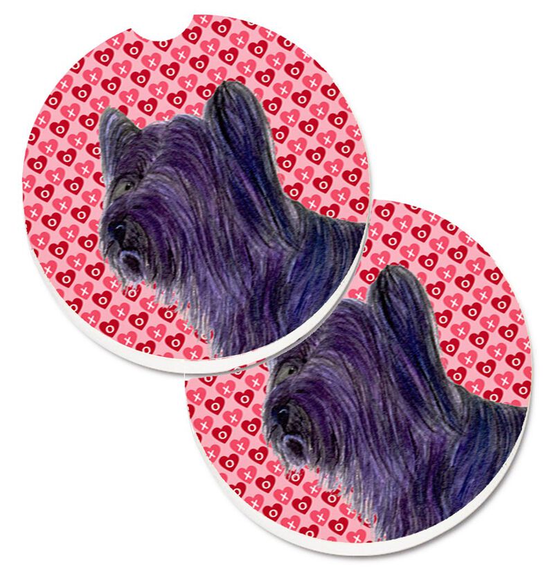Caroline's Treasures Skye Terrier Hearts Love & Valentine's Day Portrait Set of 2 Cup Holder Car Coasters SS4463CARC, 2.56, Multicolor image number 0