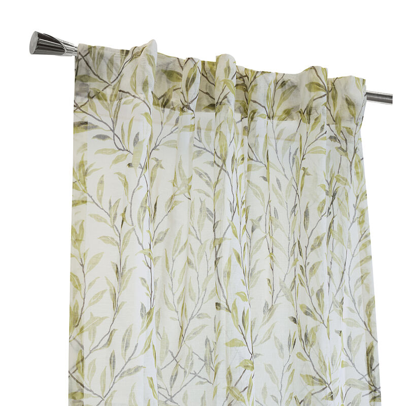 Habitat Verdure Light Filtering Rich Woven Branch Leaf Design Dual Header Curtain Panel Green