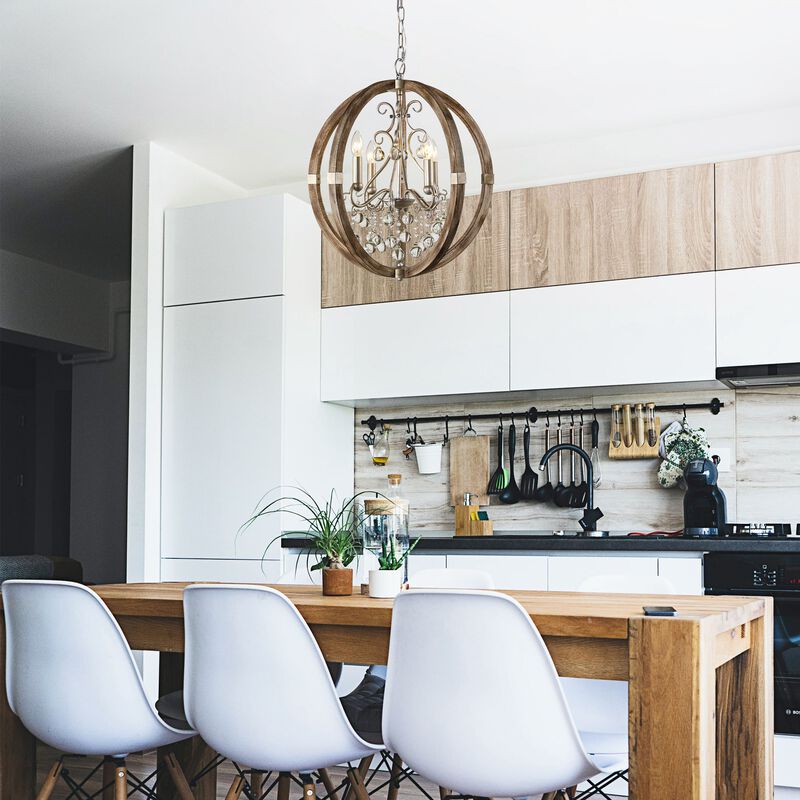 21.7 in. 4-Light Wood Vintage Brown Chandelier