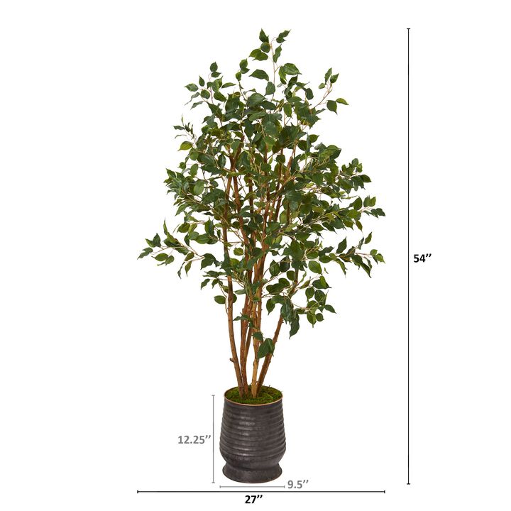 HomPlanti 4.5 Feet Ficus Artificial Tree in Ribbed Metal Planter