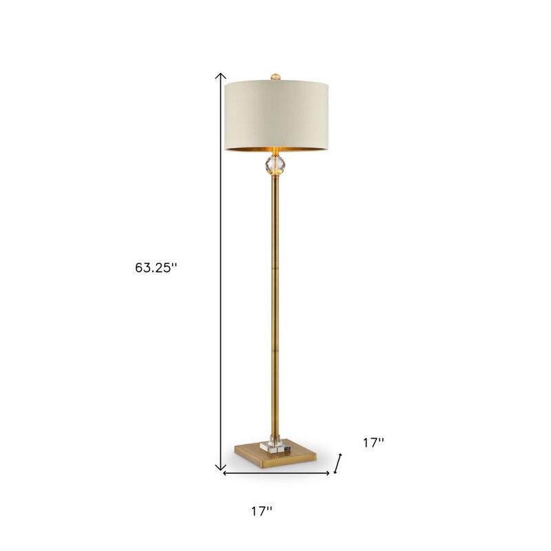 Hivvago 63" Gold Column Floor Lamp With Off White Metal Drum Shade