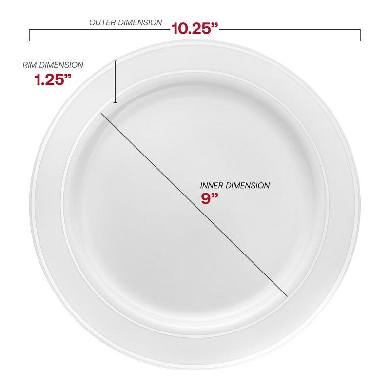 10.25" White with Silver Edge Rim Plastic Dinner Plates (120 Plates) image number 2