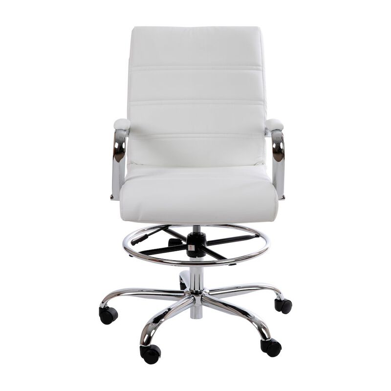 Flash Furniture Mid-Back White Drafting Chair with Adjustable Foot Ring and Chrome Base image number 5