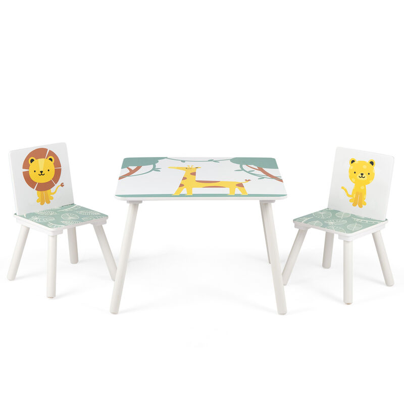 Kids Table and 2 Chairs Set for Ages 3-6 with Animal Prints image number 0