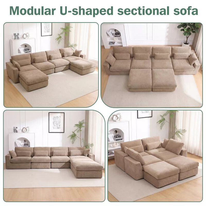 Vipbear 160" Oversized U Shaped Cloud Sectional Sofa Boneless Modular Couch with Movable Ottoman image number 9