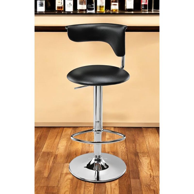 Hivvago Black and Silver Faux Leather and Metal Low Back Adjustable Height Bar Chair