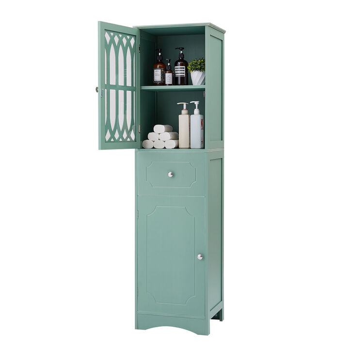 Tall Bathroom Cabinet, Freestanding Storage Cabinet with Drawer and Doors, MDF Board, Acrylic Door, Adjustable Shelf, Green