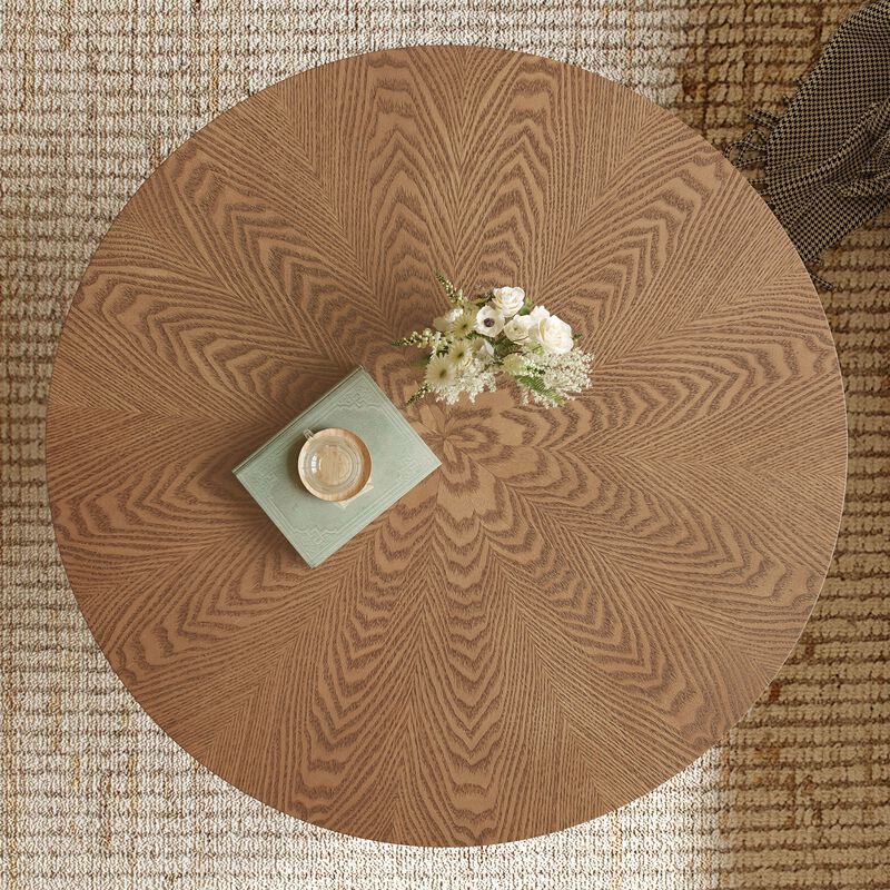 31.5-Inch Rustic Round Coffee Table with Ash Wood Veneer, Modern Wooden Living Room Table image number 6