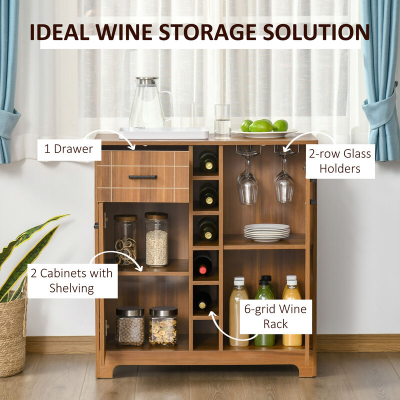 6 Bottle Wine Storage Rack Cabinet Buffet Sideboard with 2 Cupboards & 1 Drawer