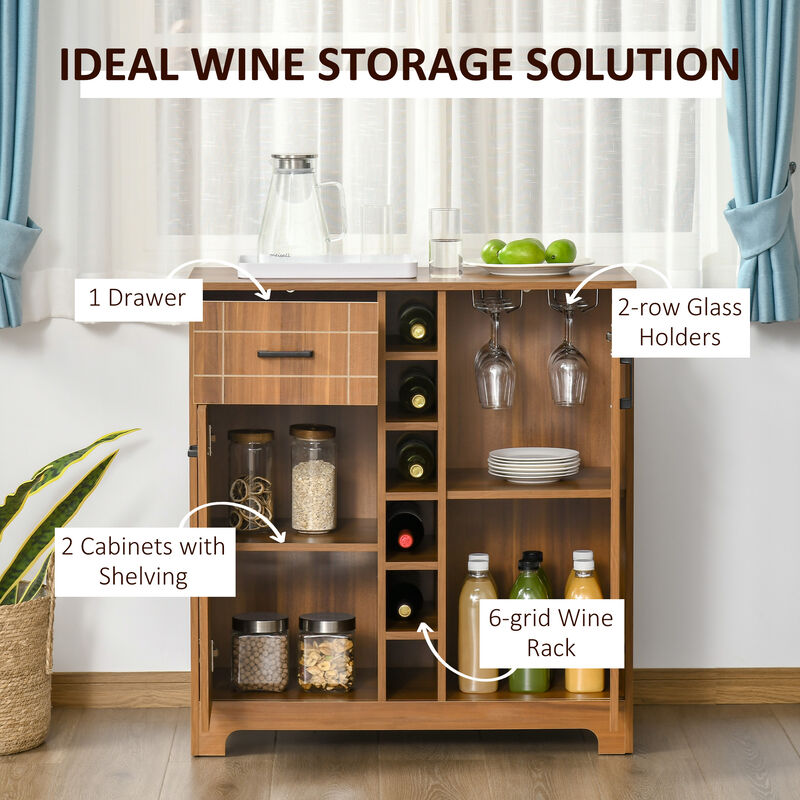 Wine Bar Cabinet Storage with Bottle Racks and Glass Holders for Living Room or Kitchen